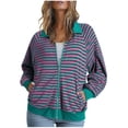 thumbnail image 1 of WRKEKC Raglan Sleeve Striped Print Jacket Zip Front Collared Neck Casual Street Style Plus Sizes Pink M, 1 of 5