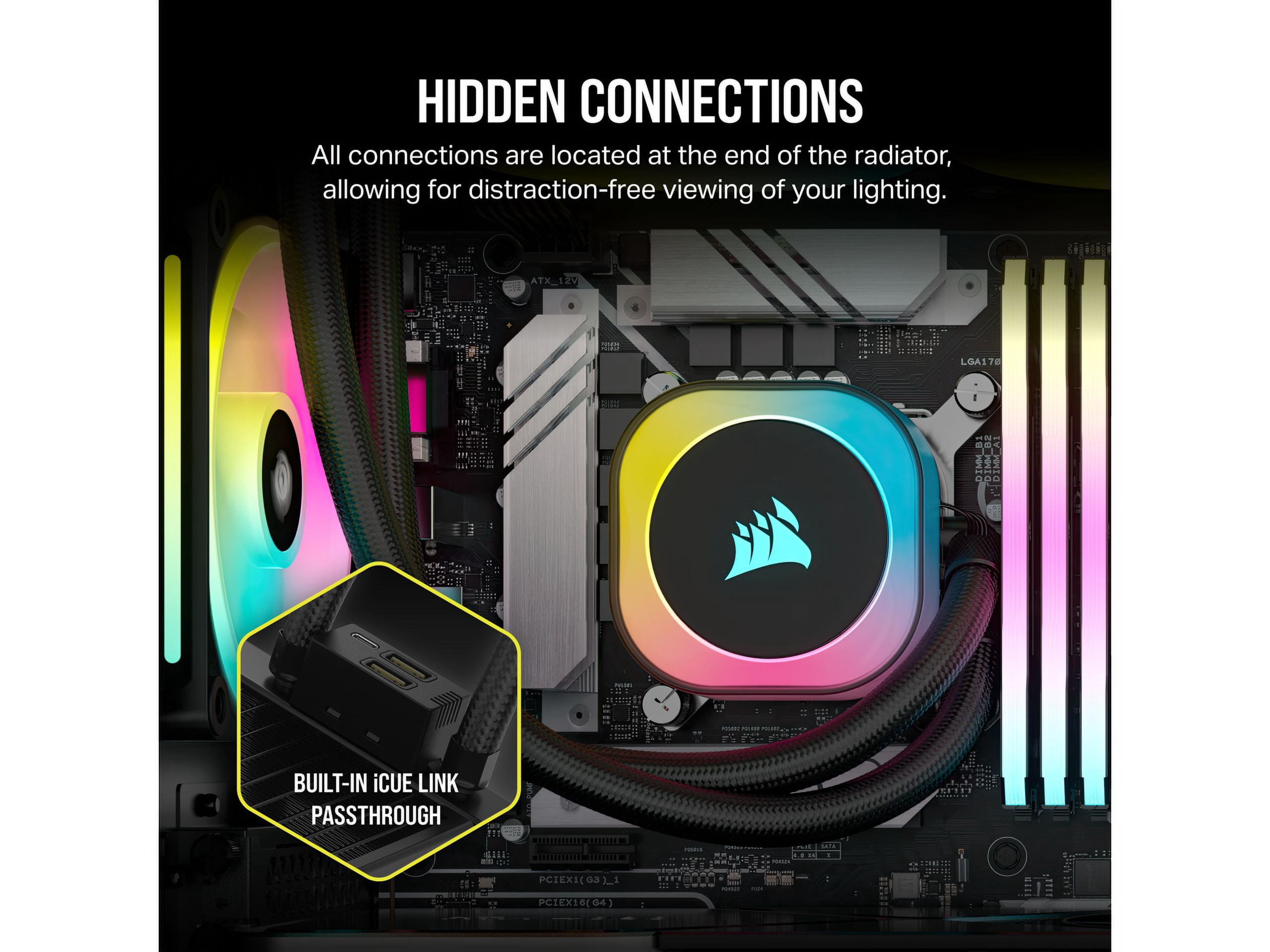 CORSAIR iCUE Link H100i RGB Liquid CPU Cooler - 240mm AIO - QX120 RGB Fans - Fits Intel LGA 1851, AMD AM5 - iCUE Link System Hub Included - Black