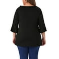 thumbnail image 3 of Blusa elegante casual de mujer plus size con volantes de 3/4 de manga y escote en V, tamaño 3X, color negro, 3 of 6
