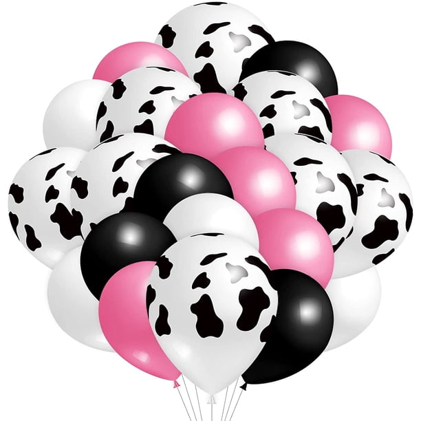 120 globos de látex, incluyendo 60 globos estampados de 12 pulgadas con estampado animal y 60 globos coloridos de 10 pulgadas para baby shower, cumpleaños, bodas, fiestas (estampado de vaca).