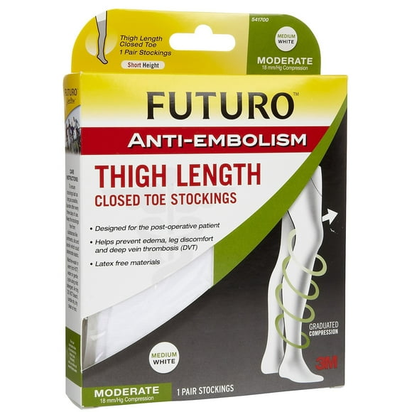 Futuro. Bas Anti-Embolisme, Court Moyen, Blanc, Longueur Cuisse, Bout Fermé, 1 Paire
