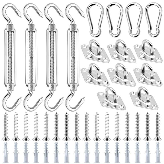Sun Shade Sails Hardware Kit, M5 Triangle Rectangle Sun Shades Installation, Stainless Steel Turnbuckles for Shade Sail Hardware Kit, Awning Attachment Set for Patio Garden Outdoors