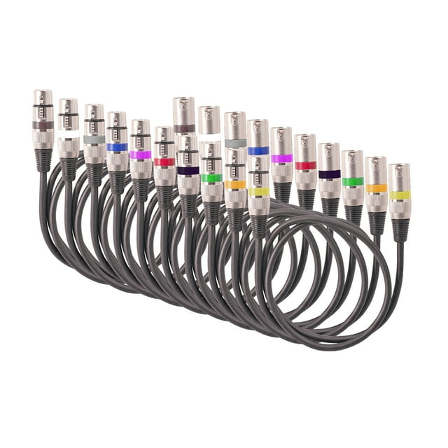 10-Pack 1.5M XLR Cable Set Colorful Circle Mic Cables DMX Stage Light Cable 3-Pin Male to Female for Sound Mixing Spotlight Stage Par Light Microphone Mixer