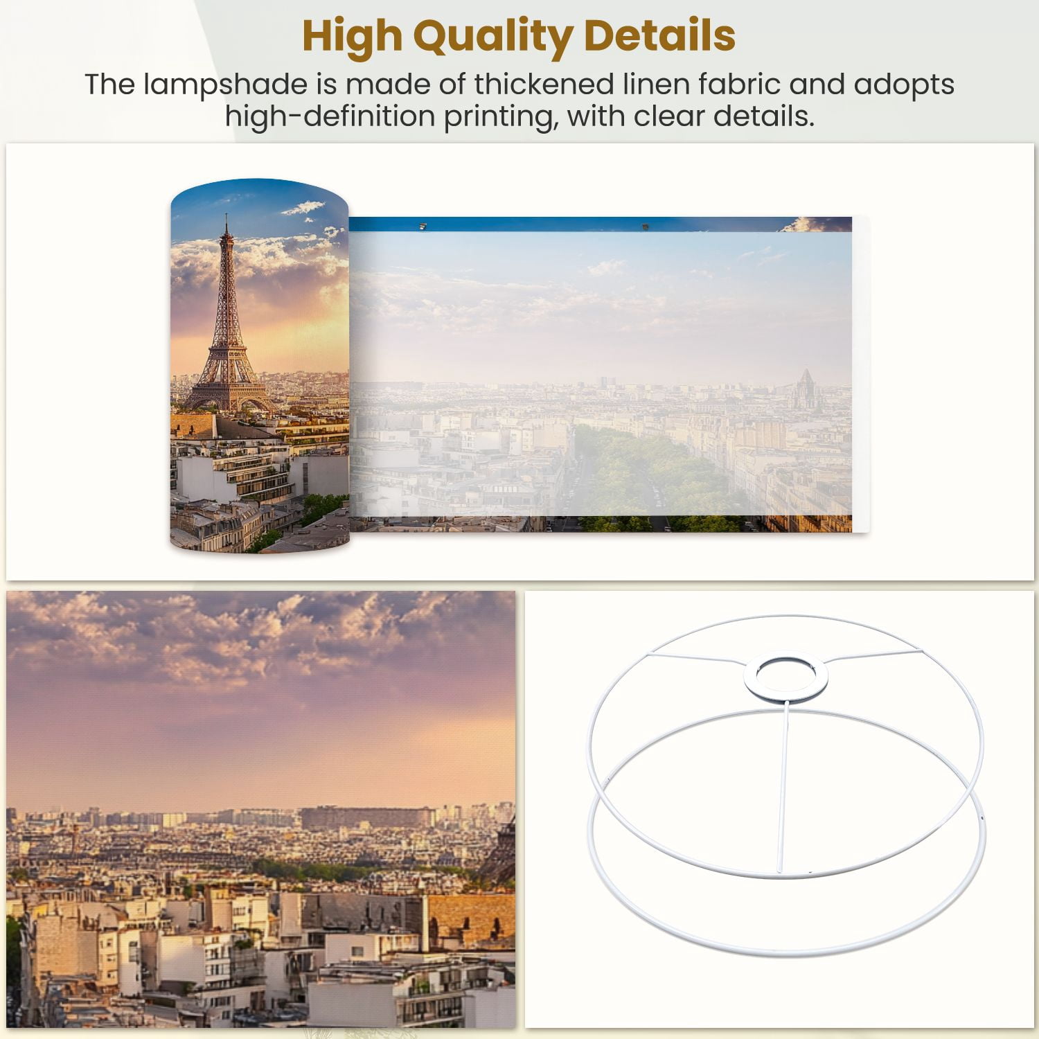 Linen Drum Lampshades Eiffel Tower Paris Skyline Dawn 13"x13"x10" Light Shade for Table Lamps Floor Lamp Shades Lampshade Replacement Assembly Required