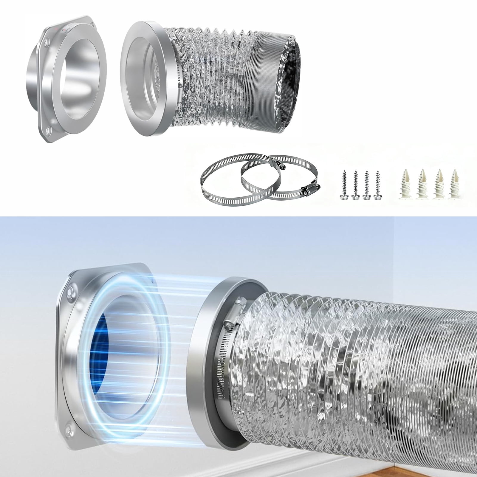 TOP-MAX Magnetic Dryer Vent Hose Connector Kit, Aluminum Alloy Dryer Exhaust Coupling Connector Kit, for Bathrooms, Kitchens, Workshops, Basements (Silver)