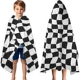 thumbnail image 3 of Black and White Wavy Checkerboard Pattern Hooded Bath Towel，60"x35" for Ages 3 To 12 Kids, Quick Dry Lightweight Soft Microfiber Hood Beach Towel Cover Up for Kids, 3 of 7