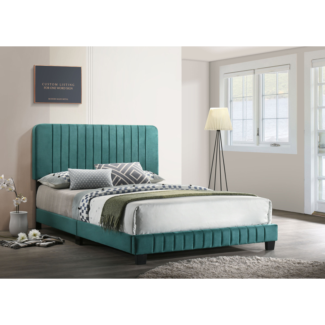 Home Bedroom Furniture Lodi Green Velvet Upholstered Channel Tufted Full Panel Bed - image 5 of 5