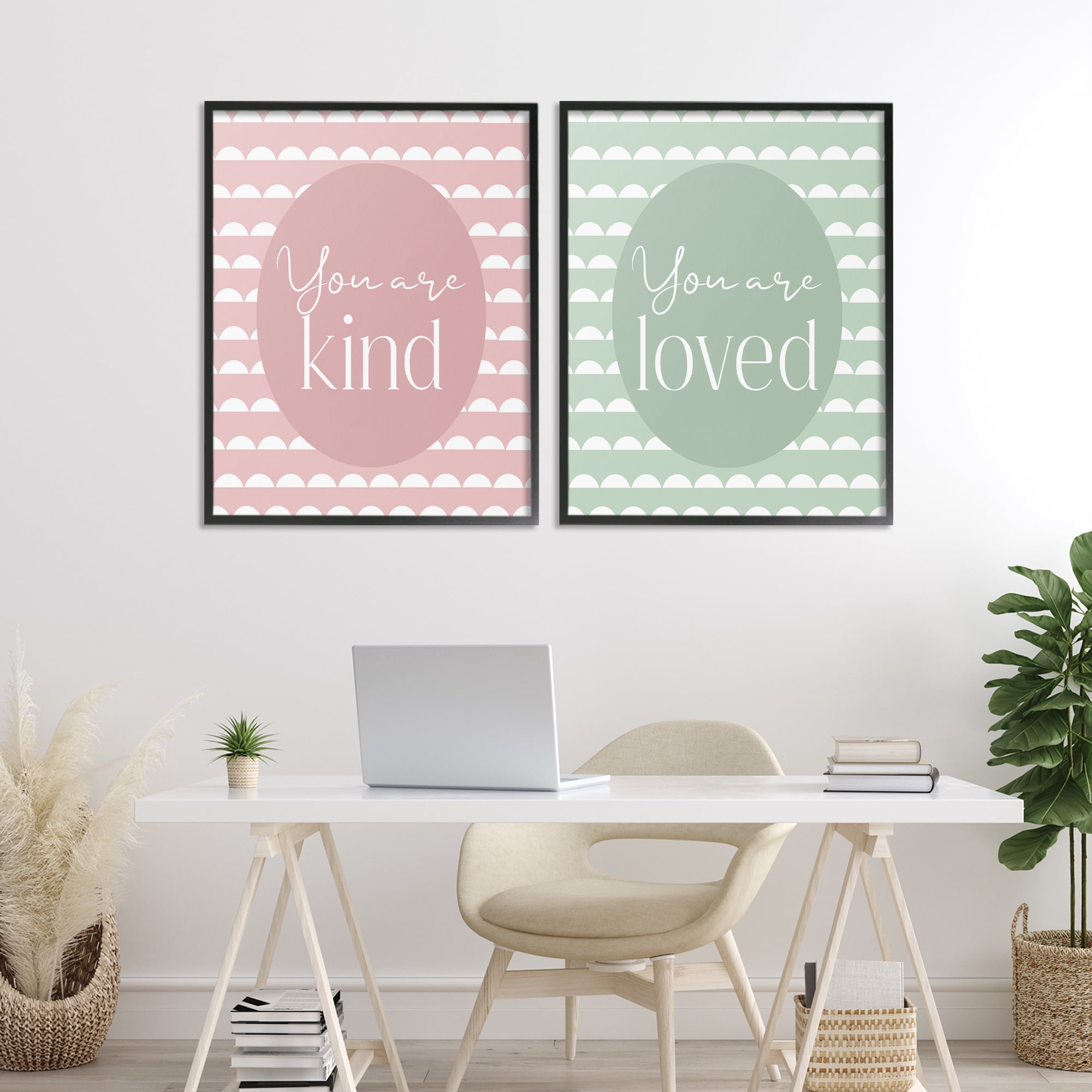 Stupell Industries Pastel Kind & Loved 2 Piece Black Framed Giclee Art Set, design by Christine Simpson Art