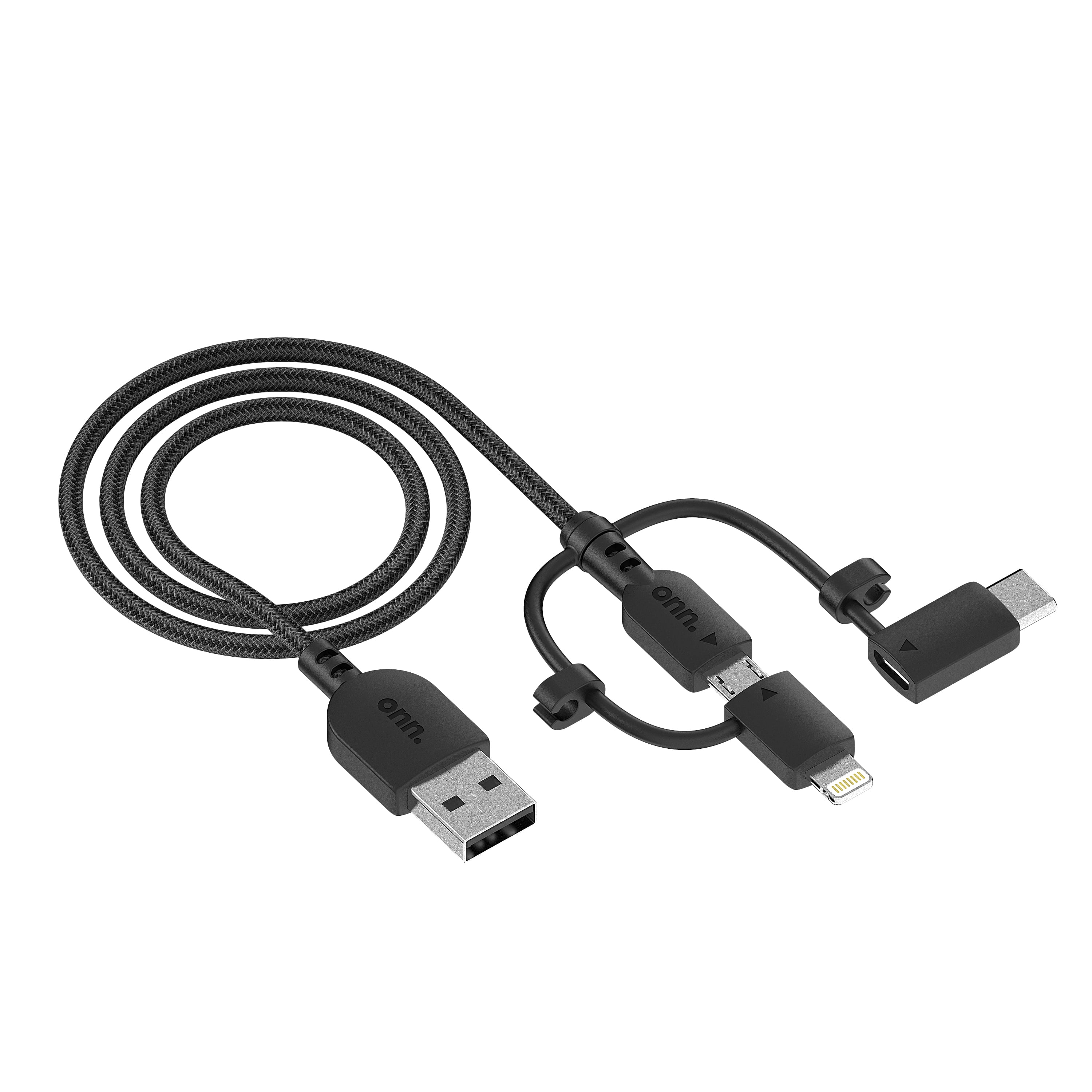 onn. 3' Tri-tip to USB Cable, Black