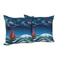 thumbnail image 6 of Ambesonne Nautical Throw Pillow Cover 2 Pack, Cartoon Ship on Waves, 18", Blue Orange Plum, 6 of 6