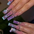 thumbnail image 2 of Costeam 24 Counts Long Purple Press On Nails with Lollipop Design，Star Pattern Fake Nails for Western Style Manicure, 2 of 8