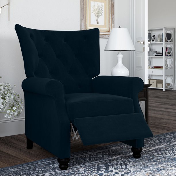 Homesvale Cudahy Push Back Recliner, Navy Blue Velvet