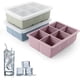 thumbnail image 1 of 3 pack - silicone ice cube molds with removable lids, reusable (blue, green, pink), 1 of 4