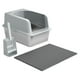 thumbnail image 1 of Caja de arena de acero inoxidable Caja de arena para gatos Caja de arena de lado alto Bandeja de arena para mascotas con parte abierta gris claro, 1 of 9