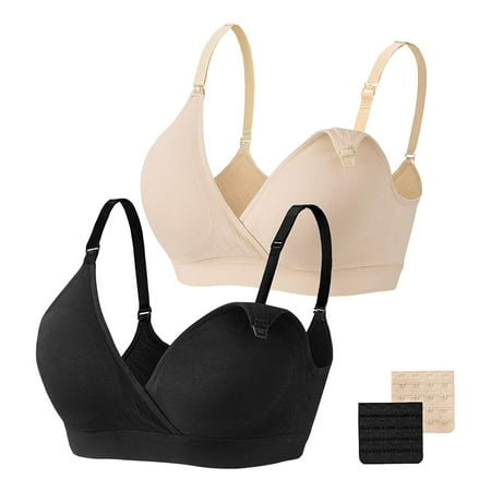 

KDDYLITQ Wireless Padded Bralette for Women Breastfeeding 2 Pieces Front Close Maternity Bras Sleeping Comfort Bra Black Khaki L