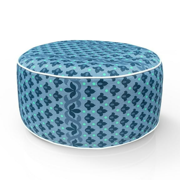 FBTS Prime 21x21x9 inch Round Blue Geometric Fabric Indoor Outdoor Inflatable Ottomans with PVC Insert