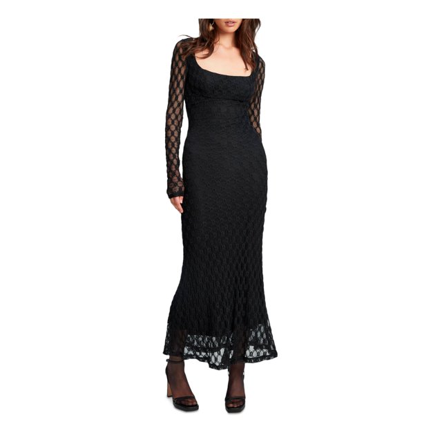 BARDOT Robe Fourreau Maxi Cocktail Noire à Manches Longues Doublée avec Fermeture Éclair et Encolure Dégagée pour Femmes Taille 8