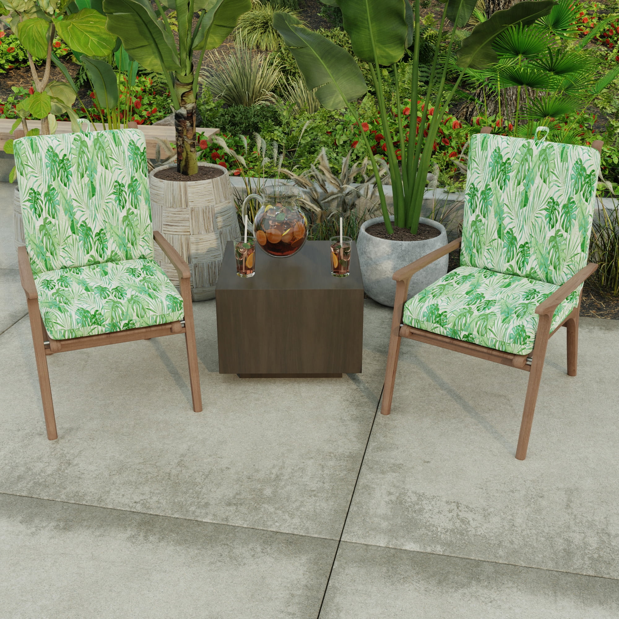 Jordan Manufacturing 44" x 21" Bryann Tortoise Green Tropical Rectangular Outdoor Chair Cushion with Ties and Hanger Loop