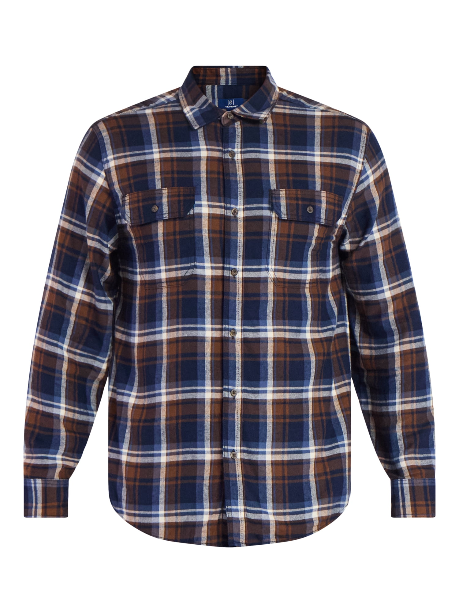 George Men's & Big Men's Relaxed Fit Double Pocket Flannel Shirt, Sizes XS-3XLT