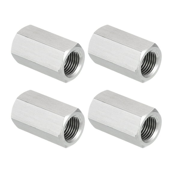 Uxcell M10 x 1-Pitch 304 Stainless Steel Hex Coupling Nuts, 4Pcs 25mm / 1" Length Fully Threaded Rod Coupling Nut Studding Connector Fasteners, Silver Tone