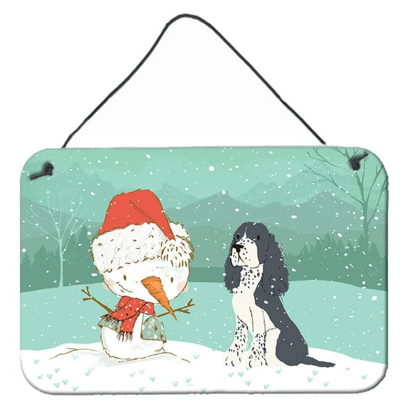 Carolines Treasures CK2073DS812 English Springer Spaniel Snowman Christmas Wall or Door Hanging Prints  8x12 multicolor