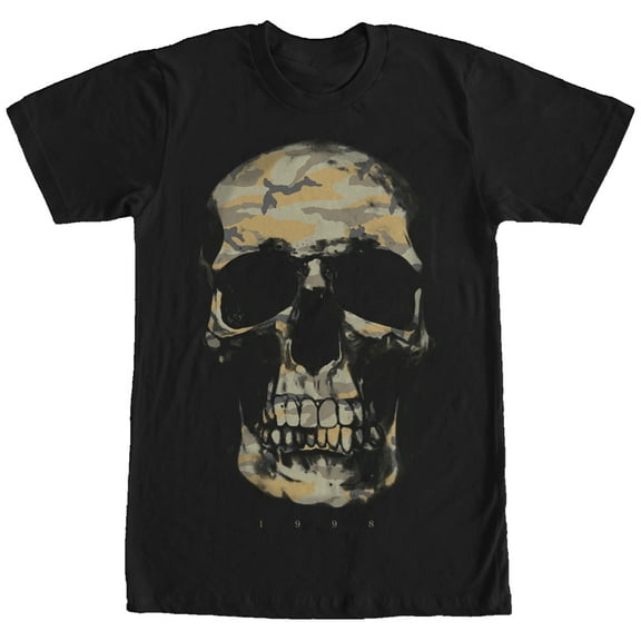 Men's Lost Gods Camouflage Print Skull Graphic Tee Black 2X Large
