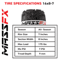 thumbnail image 4 of MASSFX 16x8.00-7 front or rear  Mini ATV , Go Kart, or Lawn Equipment Tire - 4 Ply Rating - 9 mm Tread Depth - Heavy-Duty Construction - Versatile Size for Various Equipment - 16x8x7, 4 of 9