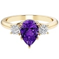 thumbnail image 5 of PEORA 14K Yellow Gold Pear Shape Amethyst and Lab Grown Diamond 3 Stone Trellis Ring, 1.30 Carats total, Size 9.5, 5 of 5