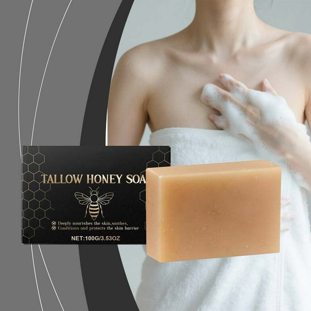Jabón de Sebo 100 G | Limpiador Suave con Extracto de Karité | Jabón Espumoso Refrescante para Rostro y Cuerpo | Limpiador Apto para Toda La Familia