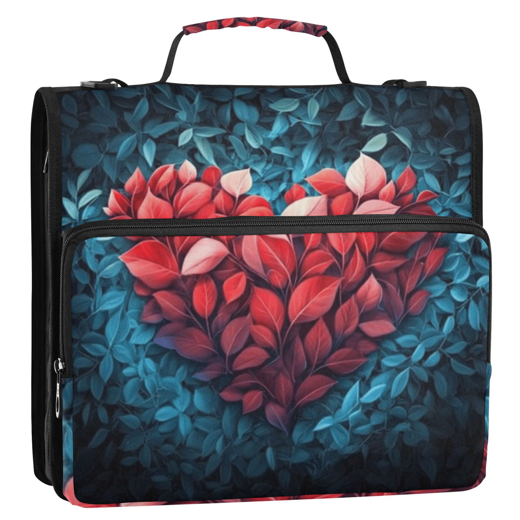 3 Ring Zipper Binder with Shoulder Strap Waterproof Trapper Keeper 2 Inch D-Ring 500 Sheets Capacity Leaves Heart
