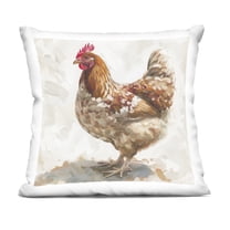 Stupell Industries Neutral Chicken on Beige 18" x 18" Animals Print Polyester Throw Pillow, Zip Closure 1 Count