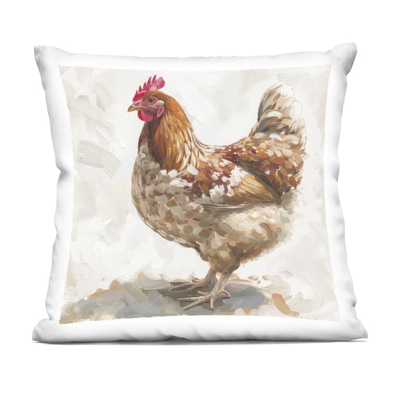 Stupell Industries Neutral Chicken on Beige 18" x 18" Animals Print Polyester Throw Pillow, Zip Closure 1 Count