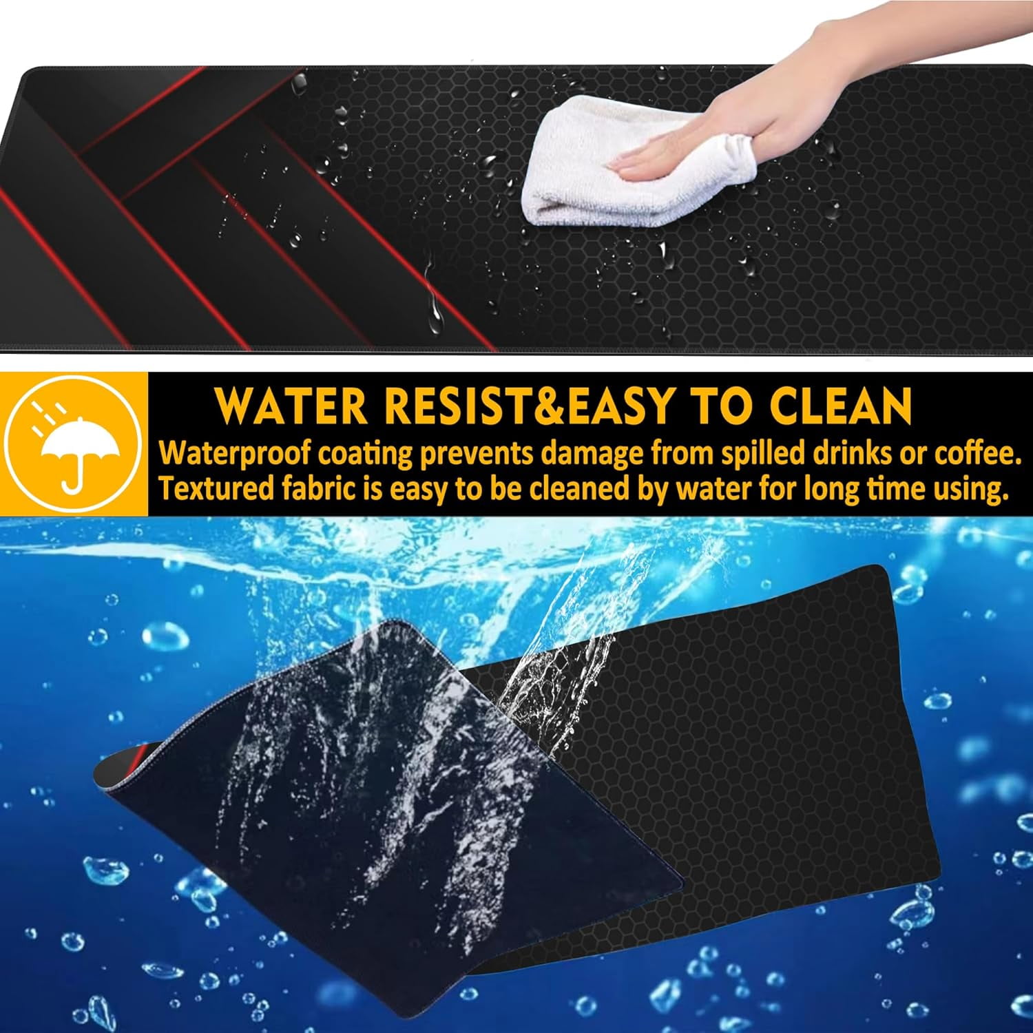 Gaming Mouse Pad,Black Red Honeycomb Technology Desk Pad,31.5"X15.7" Extended Gaming Mouse Pad Mat with Stitched Edge Non-Slip Base Big Mouse Pad for Office Keyboard Laptop