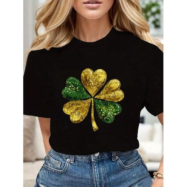 Camiseta de manga corta para mujer, camisetas tipo túnica, trajes de regalo cómodos, ropa deportiva, camisetas de verano, camiseta básicaSt. Patrick's Day Shamrock Fashion Tee Women Cotton Soft Styl