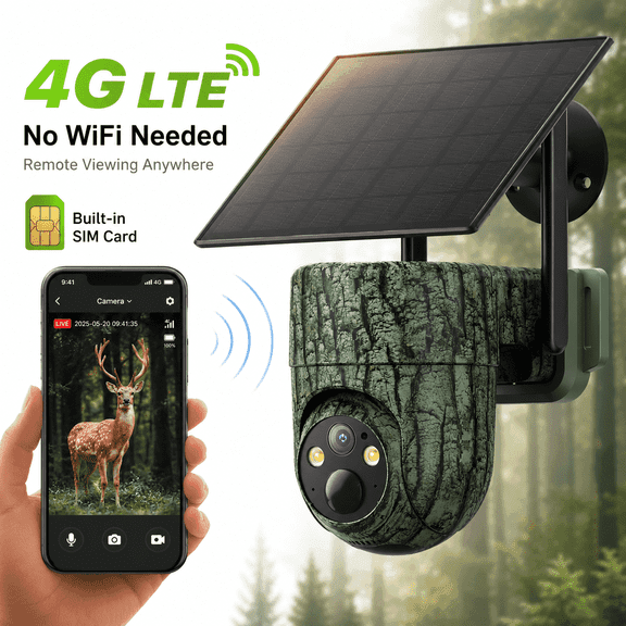 Conico 4G LTE Cellular Trail Camera with Built-in SIM, No WiFi Hunting Game Camera, Solar Powered, 2K Night Vision, Motion Activated, App Alerts, Waterproof for Deer & Wildlife