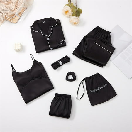 

Strap Sleepwear Pyjamas Women s 7 Pieces Pink Pajamas Sets Satin Silk Lingerie Homewear Sleepwear Pyjamas Set Pijamas For Woman