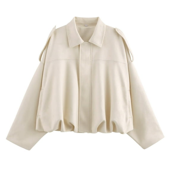 Women's Faux Suede Bomber Jacket Lapel Pilot Coat Casual Oversized Long Sleeves Trendy Streetwear Outerwear