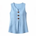 thumbnail image 4 of WRKEKC Racerback Tank Tops for Women Linen V-Neck Button Front Sleeveless Top with Pleated Detail and Loose Fit, 4 of 5