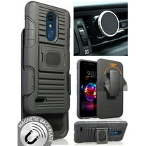 Nakedcellphone Black Ring Grip Case Cover   Belt Clip Holster Stand   Magnetic Car Mount Holder for LG K30, Premier Pro, K10 (2018), Phoenix Plus, Harmony 2 (X410, L413DL)