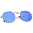 thumbnail image 5 of zeroUV Unisex Modern Thin Metal Frame Curved Brow Bar Colored Mirror Flat Lens Round Sunglasses (Gold / Blue Mirror) - 55mm, 5 of 5