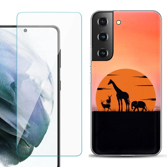 Slim-Fit TPU Fashion Phone Case for Samsung Galaxy S22 5G, with Tempered Glass Screen Protector, by OneToughShield ® - Sunset Safari