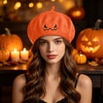 thumbnail image 7 of CINVREST Halloween Party Hat Creative Pumpkin Beret-Hat Cute Embroidery Fashion Knitted Hats Fall Winter Party Headwear (Free Size, Orange), 7 of 7