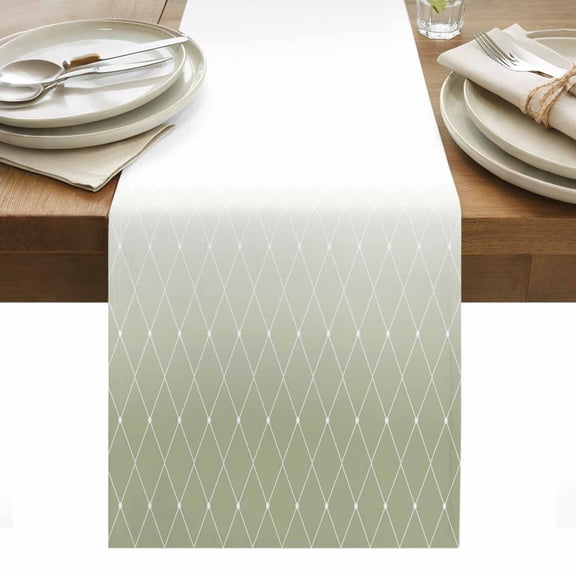 Sage Green Ombre Table Runner - 70 Inch Long, Kitchen Dining Table Runner Dresser Scarves, Modern Geometric Rhombus Striped Farmhouse Decor for Coffee Tables Wedding Party Banquet