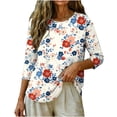 thumbnail image 3 of Uootdi Patriotic Tees for Women USA Flag Floral Print 3/4 Sleeve Top Soft Breathable Independence Day Outfits Gift, 3 of 7