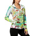 thumbnail image 2 of UPF 50+ Sun Protection Hoodie for Women - Abstract Fluid Art Print Long Sleeve Zip Up Jacket with Thumbholes & Pockets, Lightweight Summer Active Rash Guard Cyan M, 2 of 6