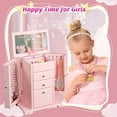 thumbnail image 3 of Sfugno Musical Jewelry Box for Girls, Kids Wooden Jewelry Boxes & Organizers with Mirror, 4 Layer Jewelry Organizer Box Display for Rings Earrings Necklaces Bracelets,Pink, 3 of 8