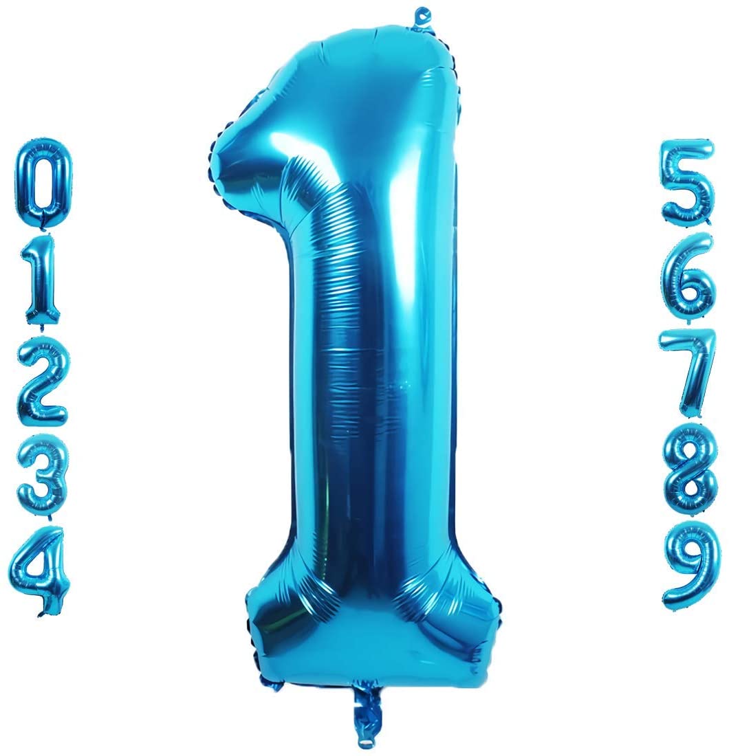 ZHOUY 40 inch Blue Number 1 Balloon, Big Size Digit Foil Mylar Helium