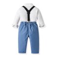 thumbnail image 4 of Hjtefg Boys' Dressy 3-Piece Set - Long Sleeve Shirt, Suspenders & Pants | Formal Outfit with Bow Tie | Smart Party Wear for Toddlers & Kids, Color: 1-Blue Size: 12-18 Months, 4 of 5