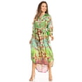 thumbnail image 5 of Sakkas Rina Women's Maxi Long Flounce Shirt Dress Floral Print Long Sleeves Button - 601-Green - S/M, 5 of 5