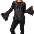 thumbnail image 2 of Angel Premium Women's Hand-Embroidered 100% Tencel Bell Sleeve Boho Top with Frayed Trim, 2 of 5